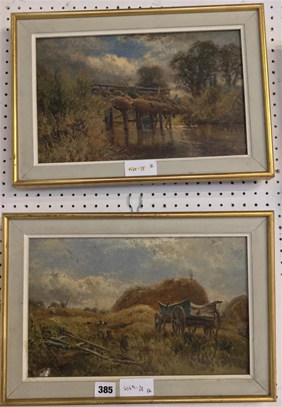 Pair oils- Hay cart and eel traps